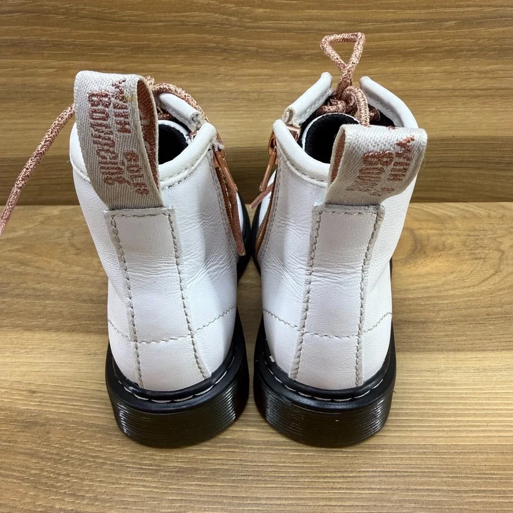 Dr Martens Combat Boots Toddler‎ Girls 7 White Lace Up Rose Gold
